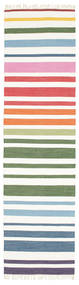  Rainbow Stripe - 흰색 러그 80X300 정품
 모던 수제 복도용 러너
 화이트/크림 (면화, 인도)