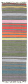  Rainbow Stripe - 회색 러그 80X250 정품
 모던 수제 복도용 러너
 다크 그린/라이트 그레이 (면화, 인도)