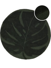  Monstera - 어두운 녹색 러그 Ø 150 모던 원형 블랙/화이트/크림 (울, 인도)